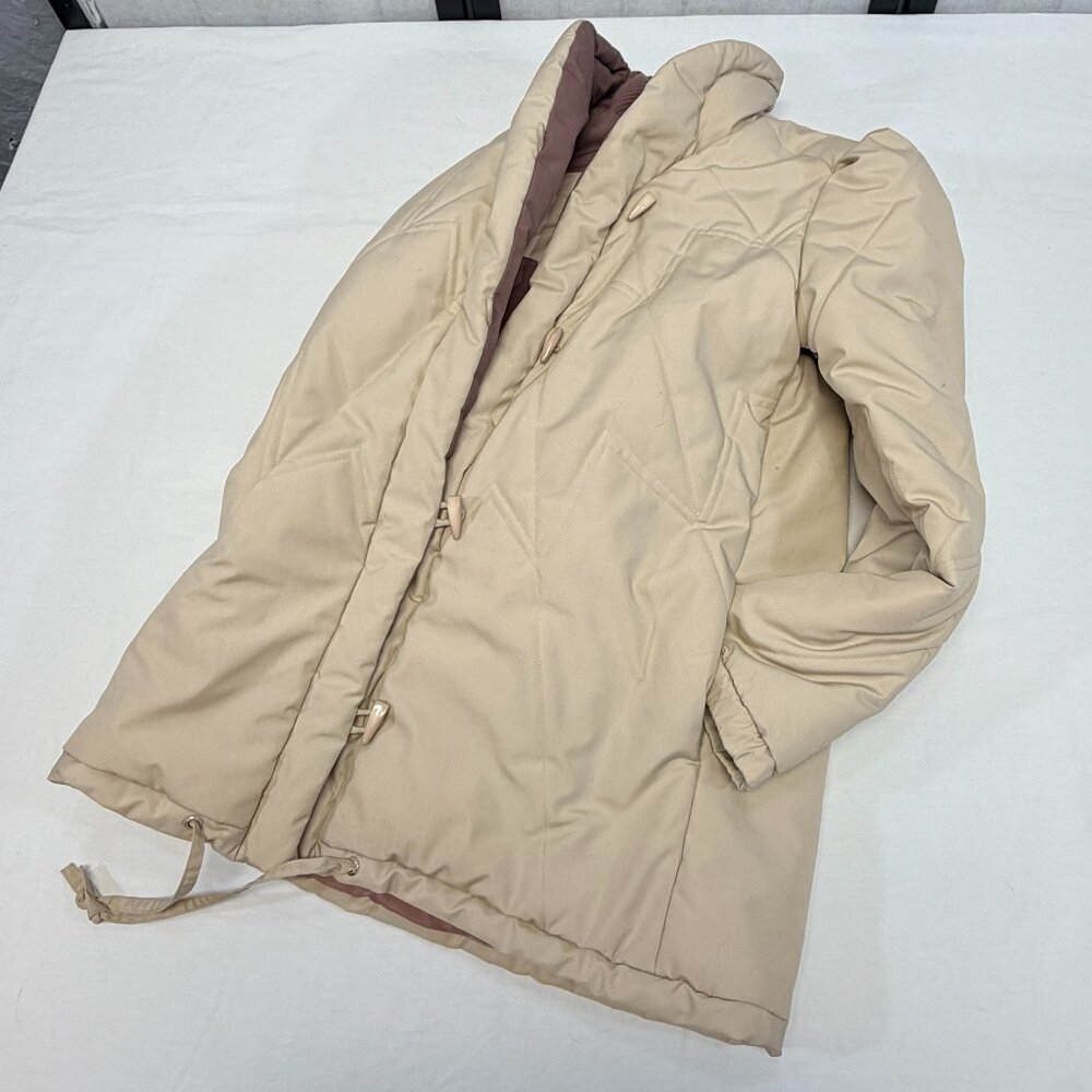 Vintage Monette Casuals Puffer Jacket 6 Zip Vest Button Up Cream Mauve Parka - Picture 10 of 14